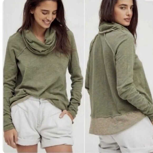 Free People Beach Womens Cotton Cocoon Cowl Pullover - Women's ONE SIZE Green - Picture 1 of 5